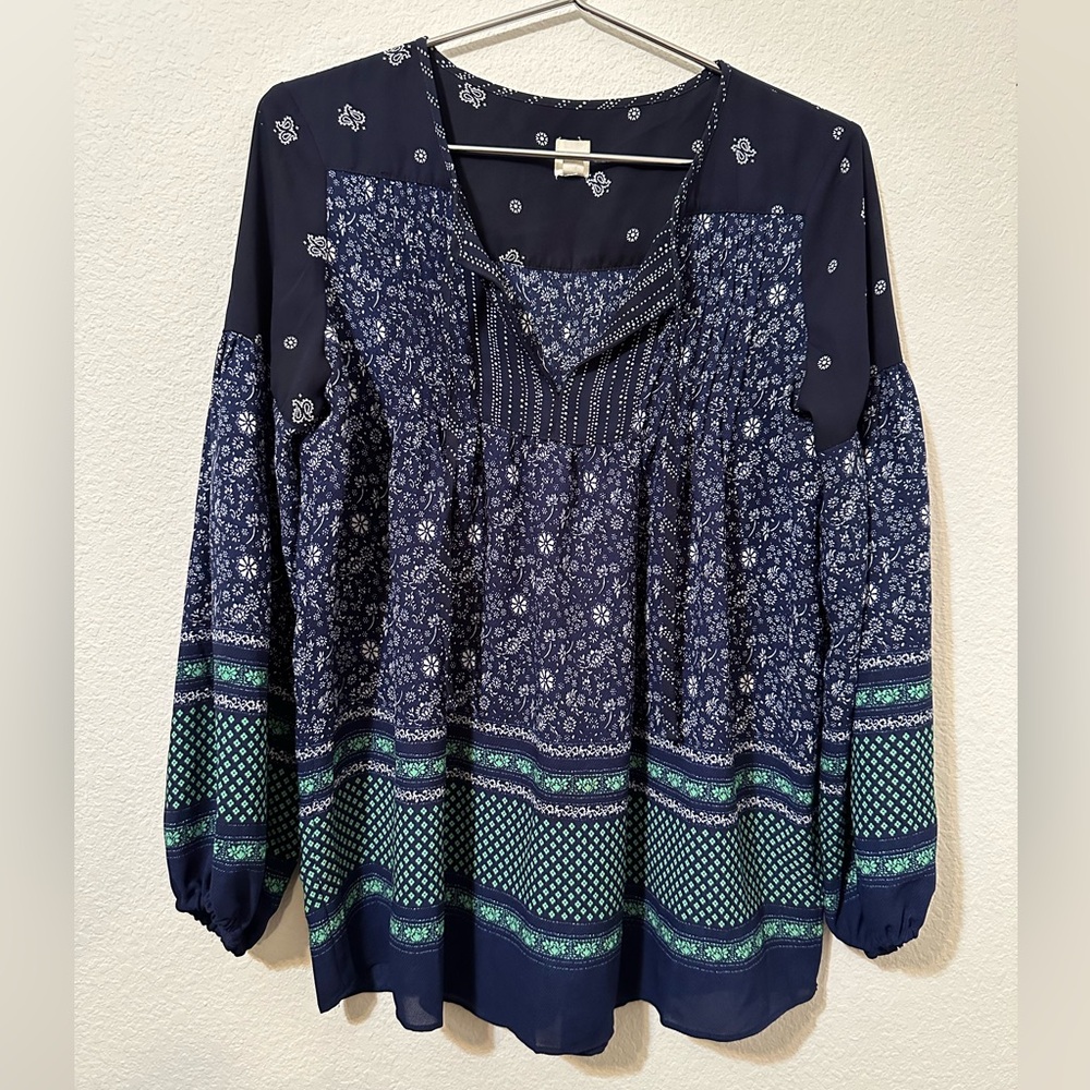 *EUC* GAP Navy Split Neck Peasant Blouse Long Sleeve Tunic Length